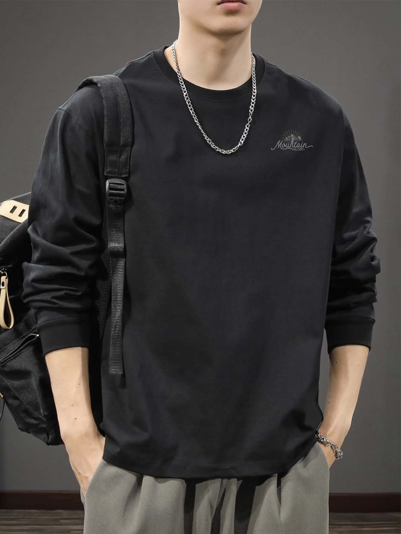 Undershirt Crew Neck - 100%コットン メンズ クルーネック 長袖Tシャツ ルーズフィット プラスサイズ