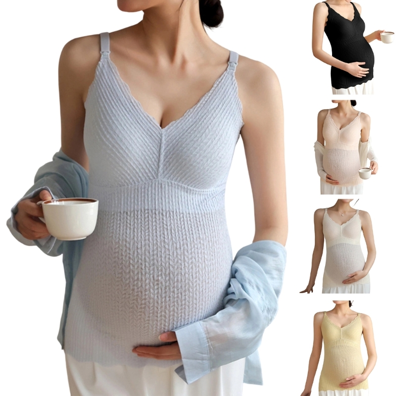 Tank Top Ribbed - Y4UD リブ編みのテクスチャーが施された看護用キャミソール、毎日の重ね着、休息時間、ホームウェアプランに最適なロングライン V ネック キャミソール