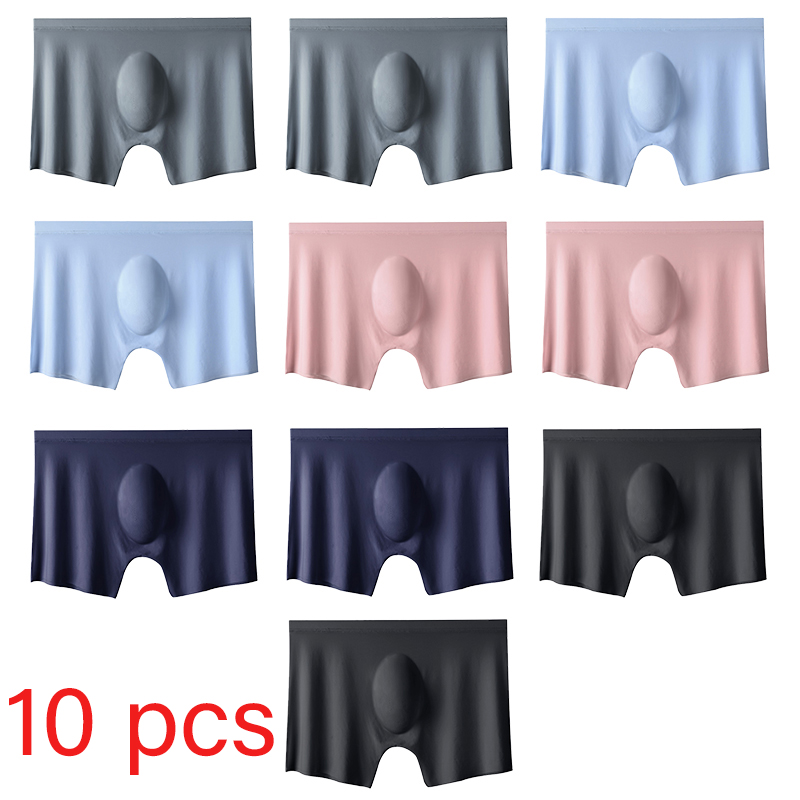 Boxer Shorts Modal - 10 ピース/ロットメンズ夏のアイスシルクボクサーブリーフシームレス下着ランジェリーパンツショーツ超薄型通気性セクシーなパンティー