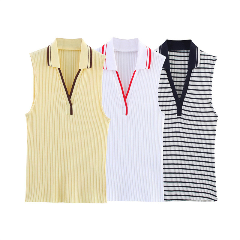 Tank Top Ribbed - THRUM卸売 春新作 レディース リブ編みポロタンクトップ ノースリーブ ラペルカラー