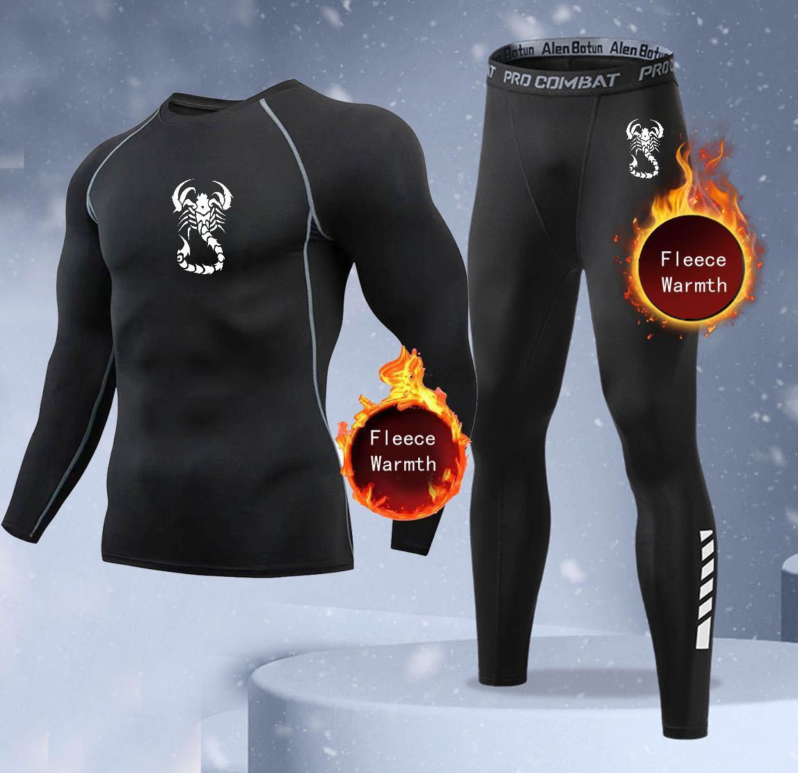 Thermal Long John - 新作2ピース冬用保温メンズ下着セット フリースサーマルアンダーシャツ ロングジョンズ コンプレッションタイツ フィットネススポーツトラックスーツセット