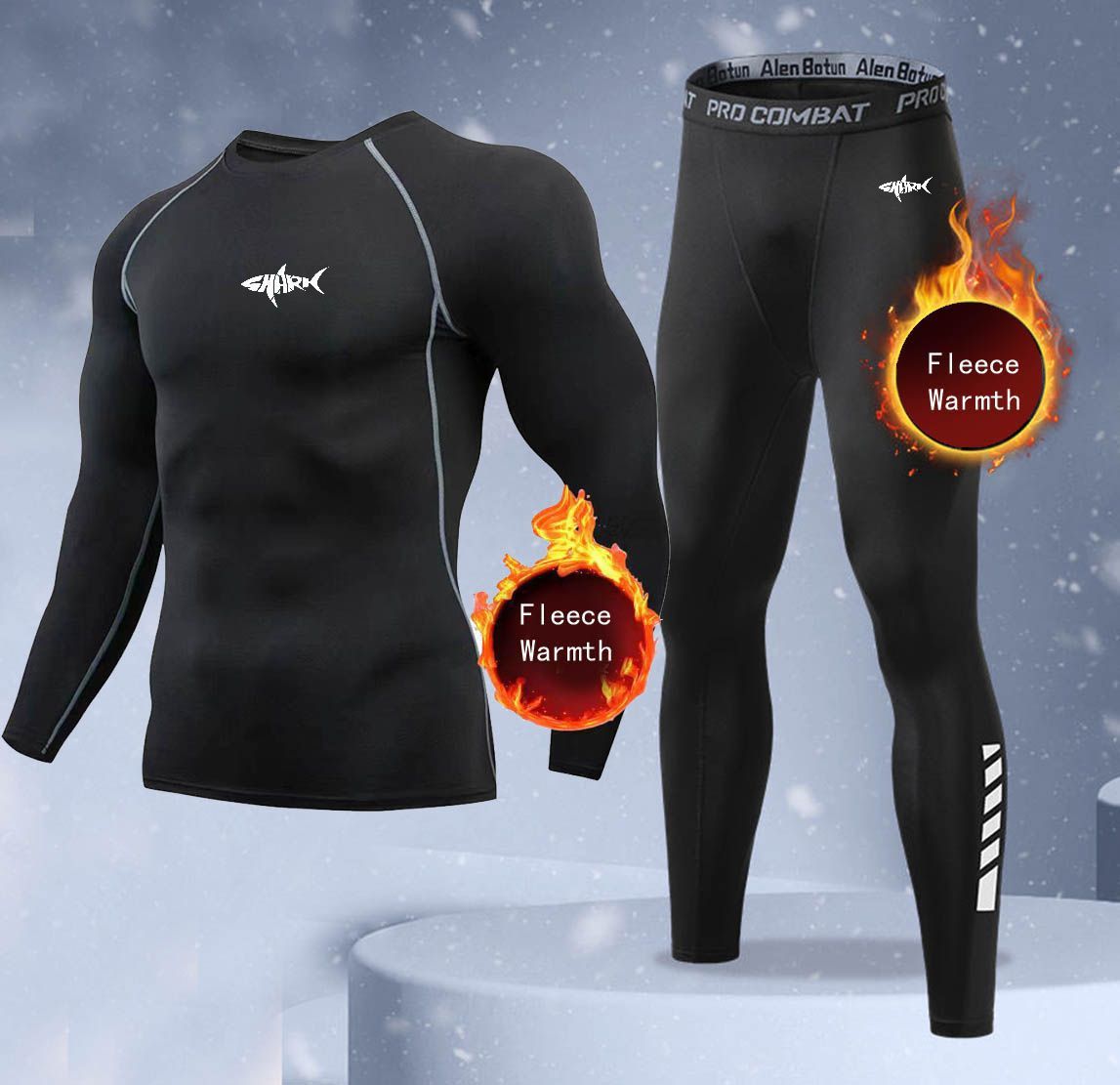 Thermal Long John - 新作2ピース冬用保温メンズ下着セット フリースサーマルアンダーシャツ ロングジョンズ コンプレッションタイツ フィットネススポーツトラックスーツセット