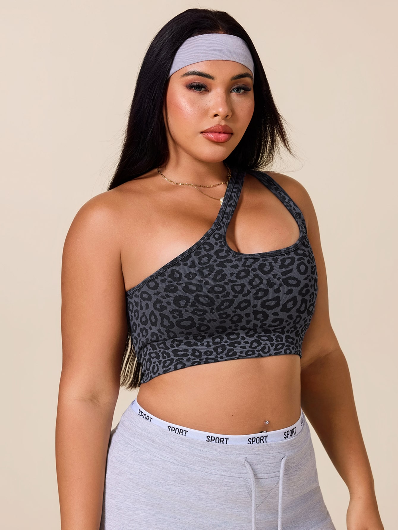 女性用プラスサイズ非対称スポーツブラ レオパード柄カットアウ - Tank Top Ribbed のレビューと価格