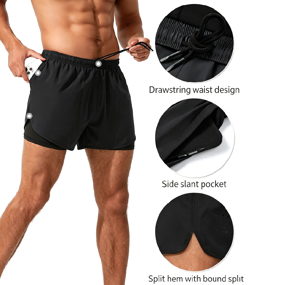 1 ピース メンズ 2 in 1 ランニングショーツ クイッ - Compression Shorts Athletes のレビューと価格