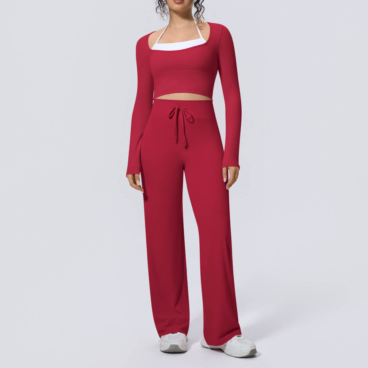 女性用ヨガスーツ 2点セット スクエアネック 長袖クロップト - Compression Long Pant のレビューと価格