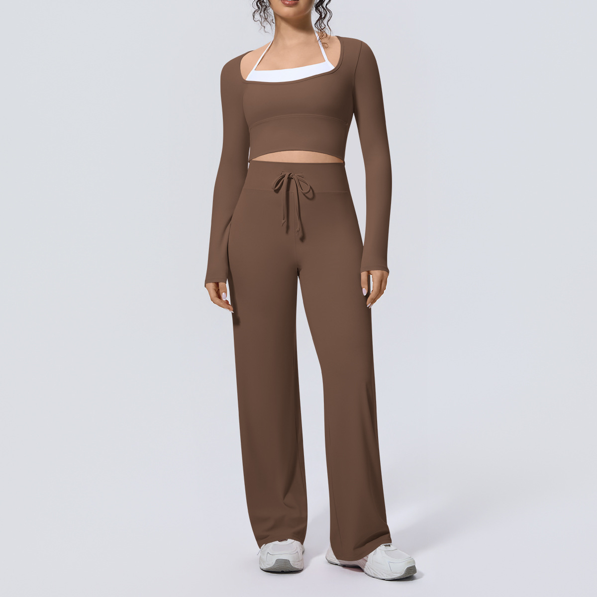 女性用ヨガスーツ 2点セット スクエアネック 長袖クロップト - Compression Long Pant のレビューと価格