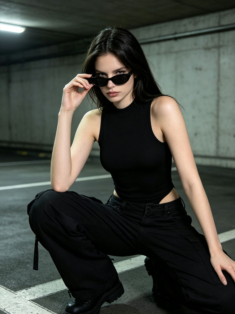 レディースベーシックノースリーブモックネックリブボディスーツ - Tank Top Ribbed のレビューと価格