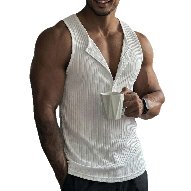 スポーティなタンクトップ、無地、クルーネック、ボタンフロント - Tank Top Ribbed のレビューと価格