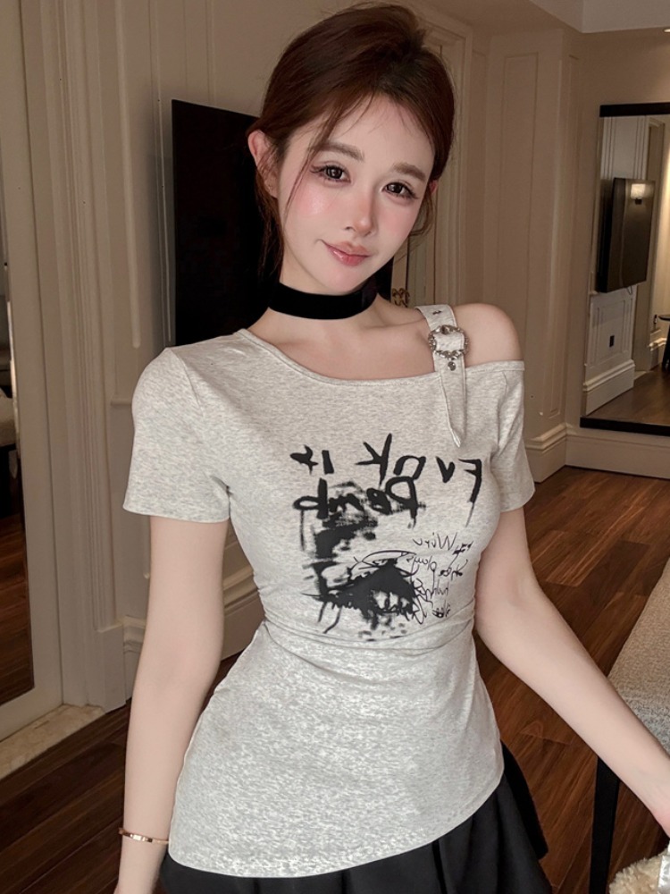 ファッショナブルでトレンディなショルダーバードショートスリー - T Shirt Tight Fit のレビューと価格